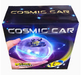 Box of a toy named 'Cosmic Car' with a hand holding a glowing ball and toy car inside.