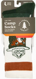 White, brown and green Smokey Bear socks with Camp Socks packaging.