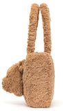 Brown plush handbag with a bear face.