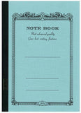 Blue notebook with decorative border and text.