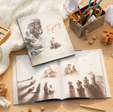 Interior and exterior views of the book 'Trying' with illustrations of cats.