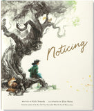 Book cover of 'Noticing' with an illustration of a person sitting under a tree next to a fox.