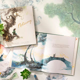 Book titled 'Noticing,' interior and exterior views, with watercolor illustrations on each page.