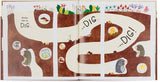 A book page showing an illustration of a mole making various tunnels in the dirt.