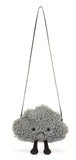 plush storm cloud shoulder bag with black strap.