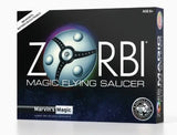 Zorbi Magic Flying Saucer packaging with branding and an image of the zorbi itself.