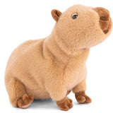 Plush toy Capybara with tan fur and brown ears, snout, and feet.