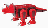Red toy dinosaur with a robot-like design o