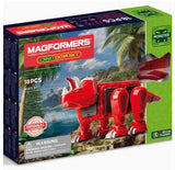 Magformers Dino Cera Set packaging with red dinosaur model on a scenic background